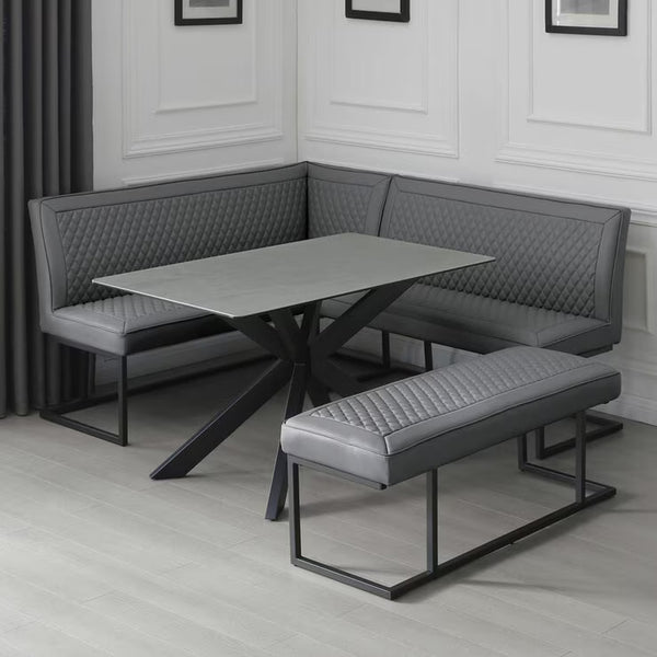 Indus Valley Arden Ceramic Dining Table with Grey Corner Bench & Low Bench