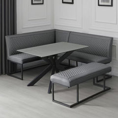 Indus Valley Arden Ceramic Dining Table with Grey Corner Bench & Low Bench