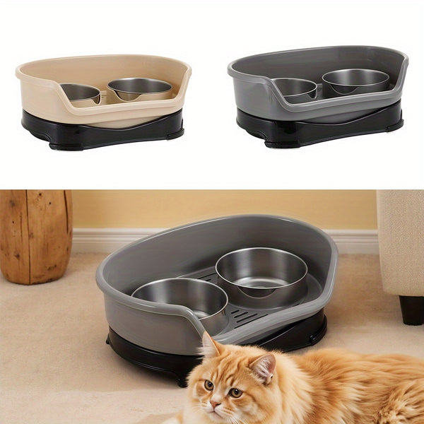Raised Dog Bowls for Cats and Dogs, Elevated Dog Cat Food and Water Bowls Stands Feeder Dishes with 2 Stainless Steel Bowls, 2 Colours Available
