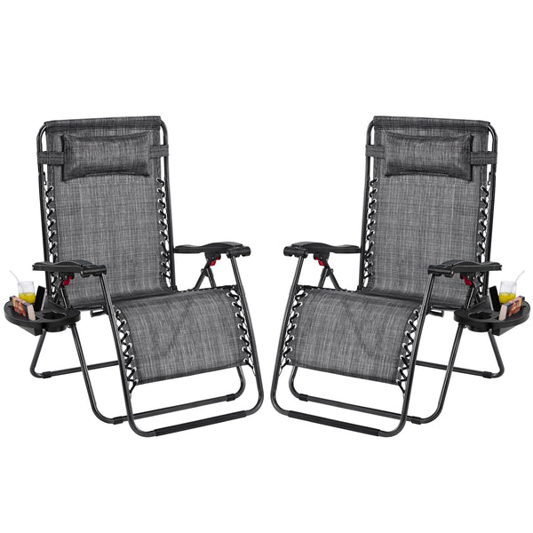 Costoffs 2PCS Zero Gravity Chair Foldable Patio Chair Outdoor, 65cm/72cm Lounge Camping Chair with Unfixed Padded Pillow/Armrest/Footrest, Black/Beige/Grey/Navy Blue for Outdoor Use Only