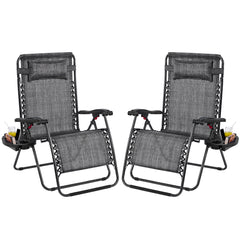 Costoffs 2PCS Zero Gravity Chair Foldable Patio Chair Outdoor, 65cm/72cm Lounge Camping Chair with Unfixed Padded Pillow/Armrest/Footrest, Black/Beige/Grey/Navy Blue for Outdoor Use Only