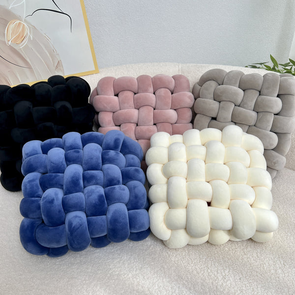 1pc Hand-woven Square Cushion Knot Pillow
