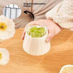 Set of 6 Striped Glass Cups, 350ml Drinking Glasses for Hot & Cold Beverages, Durable Transparent Tumblers with Elegant Texture for Water, Juice, Coffee, Tea, Wine, Desserts, Dishwasher Safe Glassware