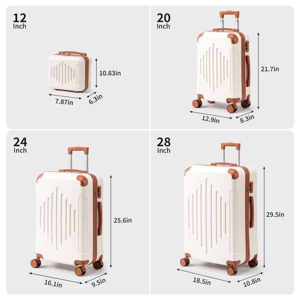 4/5pcs Hard Shell Luggage Set, Expandable & Lightweight Hardside Suitcase With 360° Spinner Wheels (12, 16, 20, 24, 28 Inch) - Stylish White Paired With Brown Luggage