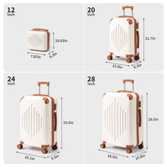 4/5pcs Hard Shell Luggage Set, Expandable & Lightweight Hardside Suitcase With 360° Spinner Wheels (12, 16, 20, 24, 28 Inch) - Stylish White Paired With Brown Luggage