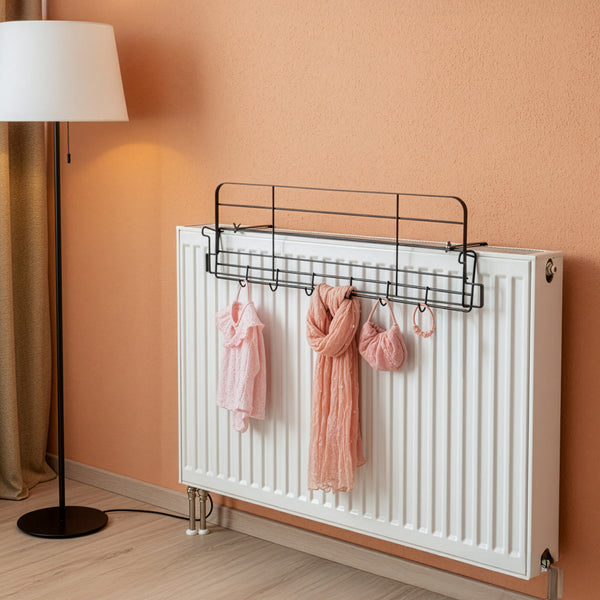 [Pull-Out Shelf Rack] Wall-Mounted Radiator Clothes Drying Rack with Heavy-Duty & Hanging Rods - Space-Saving Suitable for Clothes, Socks, Shoes, Winter Garments - Easy Installation, Pull-Out Shelves (Black/White) - Ideal for Apartments, Small Homes, Stan