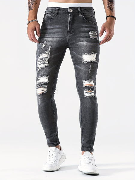 European and American Stretch Ripped Skinny Jeans
