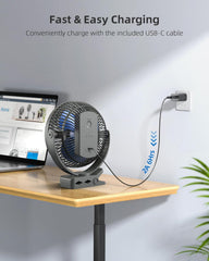 Koonie 10000Mah Clip on Fan, 8 Inch Portable Fans, Rechargeable USB Fan, 360° Rotate & 4 Speeds, Strong Airflow, Sturdy Clamp for Office Desk Golf Car Outdoor Travel Camping Tent Gym Treadmill