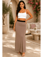 Women'S Full Length Maxi Skirt – High Waist Stretch Long Skirt | Soft Lightweight Casual Skirt | Modest Everyday Wear | Elastic Waist Maxi Skirt for Women