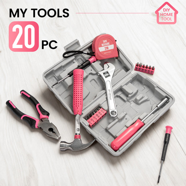 Pink Home Repair Tool Kit - Portable Hand Tool Set with Hammer, Vise, Wrenches, Screwdrivers & More - Ideal for DIY Projects & Emergency Car Maintenance - Perfect Christmas Gift for Women, DIY Tool Kit | Stylish Pink Tools | Organized Tool Storage