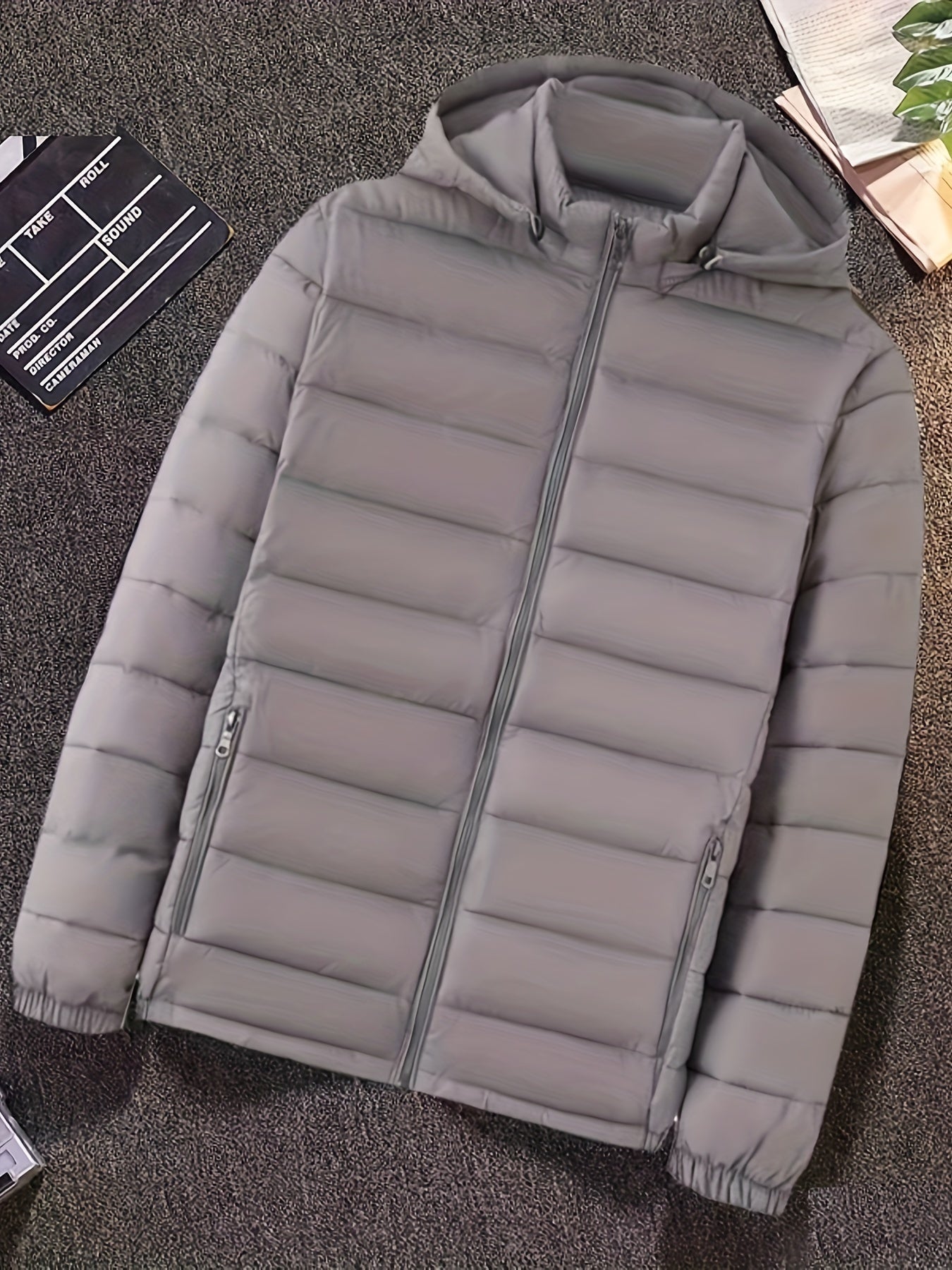 Men's Solid Hooded Jacket for Fall Winter, Men's Casual Zip Up Warm Quilted Jacket Warm And Comfortable Stylish Leisure Clothing for Outdoors.