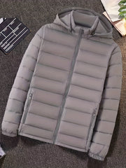 Men's Solid Hooded Jacket for Fall Winter, Men's Casual Zip Up Warm Quilted Jacket Warm And Comfortable Stylish Leisure Clothing for Outdoors.