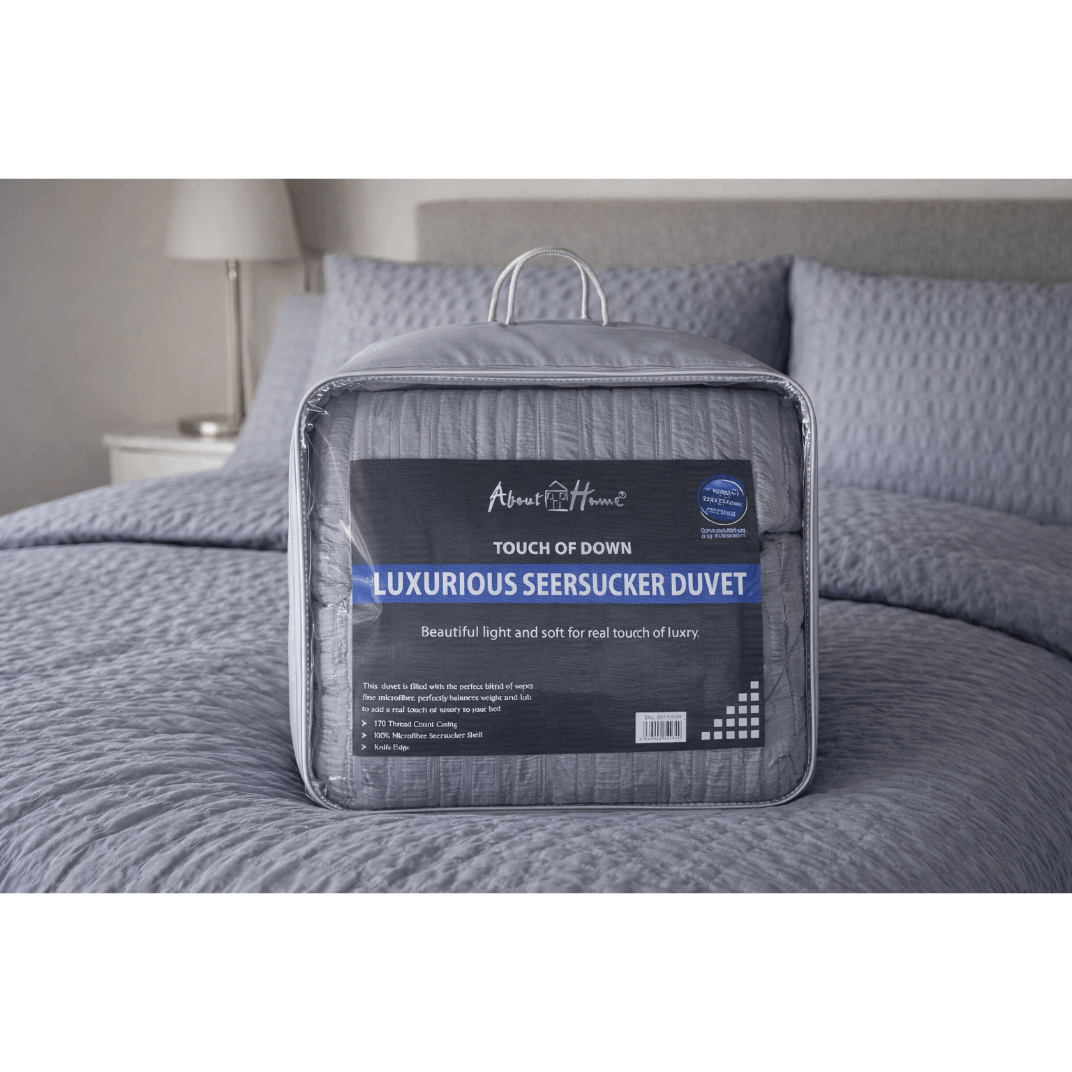 Luxury Washed Microfibre Seersucker Comforter Duvet Quilt – Soft & Lightweight All Season Bedding – White & Grey – Single, Double & King Size