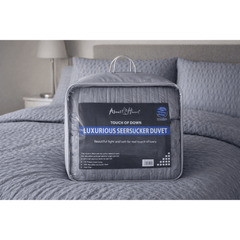 Luxury Washed Microfibre Seersucker Comforter Duvet Quilt – Soft & Lightweight All Season Bedding – White & Grey – Single, Double & King Size