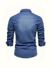 New Men'S Denim Shirt, Casual Solid Color Men'S Long Sleeve Dress Shirt