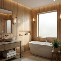 1pc 3D Imitation Wood Grain Grille Wall Panels, 300*40cm, Self-adhesive Vertical Stripe Wall Stickers, Peel and Stick, TV Background Decoration Stickers for Bedroom and Living Room, Kitchen and Bathroom Wall Renovation Stickers, Ideal for Renovating Livin