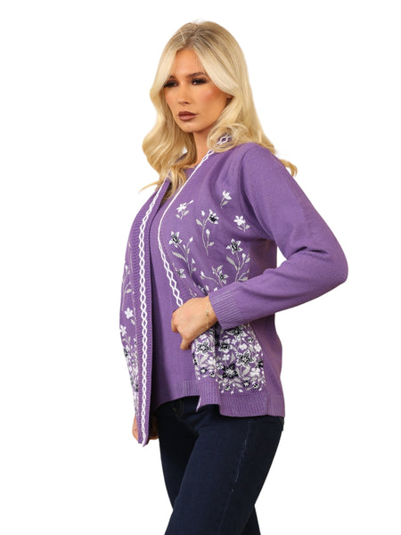 Ladies Twin Set Floral Sweater Womens Knitted Tank Top Cardigan Jumper