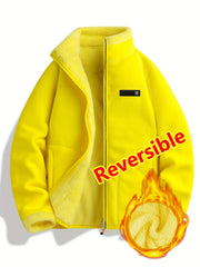 Women's Spring Casual Jacket, Thickened Shaggy Warm Printed Reversible Coral Sweatshirt, Double-Sided Outerwear