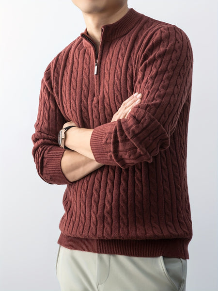 Christmas Gift for Men, New Twist Zipper Collar Pullover Sweater, Autumn And Winter Style, with Velvet, Thickened, Warm And Cold-Resistant, Can Be Worn Inside Or Outside, Casual And Versatile Essential, Knit