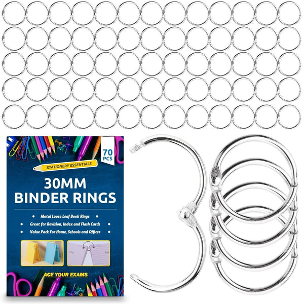 70 or 140 Pack Metal Hinged Binder Rings | 30mm Loose Leaf Rings for Album, Bookbinding, Scrapbooking & Crafts | Durable Split Key Rings for Flashcards, Notebooks & DIY Projects | Strong Steel Book Rings for Home, Office & School Organisation