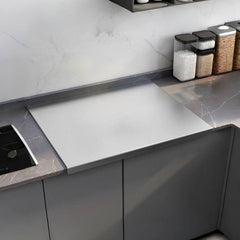 Medium/Large/Extra-Large Stainless Steel Chopping Board, thickened one-piece construction, designed for kitchen tasks. Suitable for vegetable preparation, pizza and cake bread kneading, and fruit processing. Freestanding food preparation surface and knead