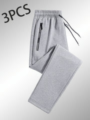 3-Pack Men'S Casual Sports Straight Leg Pants | Loose Fit, Ideal for Gym Training, Holiday Outings, and Outdoor Activities, All-Season, Drawstring Closure, Fiber