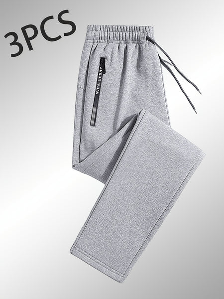3-Pack Men'S Casual Sports Straight Leg Pants | Loose Fit, Ideal for Gym Training, Holiday Outings, and Outdoor Activities, All-Season, Drawstring Closure, Fiber