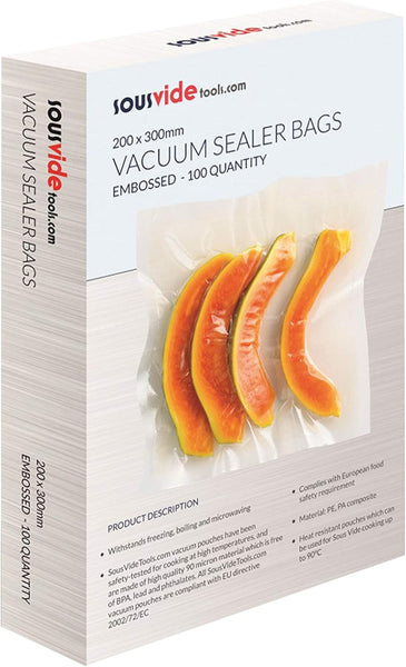 Sousvidetools | Vacuum Sealer Bags | Pack of 100 | 30Cm X 40Cm | Embossed Food Storage | Sous Vide Cooking, Freezing & Microwaving | [SVT-06005]