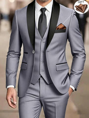 Men'S Suit Set, 3pcs Blazer, Vest And Trousers, Groomsman Business, Fashionable Elegant, Premium Men, Suitable for Wedding, Business, Party (With Pocket Square)