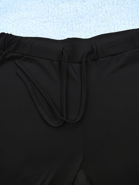 European and American Spring/Summer New Fashion Women's Bottoms: Flared Straight-Leg Pants with Classic English Text Print, Daily Casual Butt-Lifting Peach Butt Long Pants, Three-Piece Set