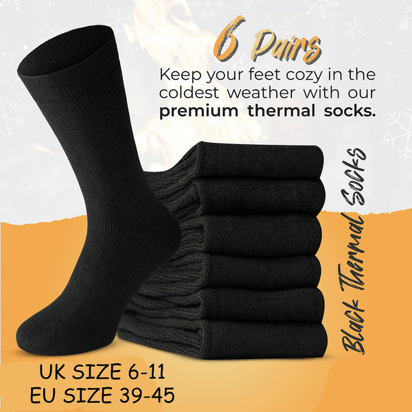 6 Pairs of Men's Thermal Ultra Warm Cotton Rich Thermal Socks - UK Size 6-11 - Perfect for all Season Wear, Have a Mid Tube Design for Ultimate Comfort