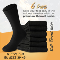 6 Pairs of Men's Thermal Ultra Warm Cotton Rich Thermal Socks - UK Size 6-11 - Perfect for all Season Wear, Have a Mid Tube Design for Ultimate Comfort