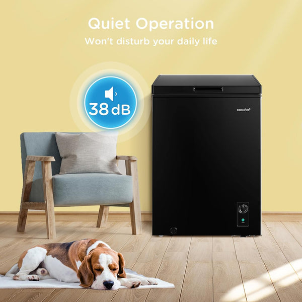 Midea Comfee 99L Freestanding Chest Freezer – Convertible Freezer/Refrigeration, Inverter Compressor, 4-Star Freezer Rating, Ideal for Home Kitchens with Ample Storage Needs, Plus Outbuildings, Garages & Sheds – Black [Energy Class E]
