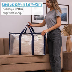 VENO 8 Pack Extra Large Moving Storage Bags with Zips, Heavy-Duty Organizer Tote, Moving Box Alternative, Packing Supply, Clothes Storage Bin, Tag Pocket for Label, Water-Resistant (Clear, 8 Pack)