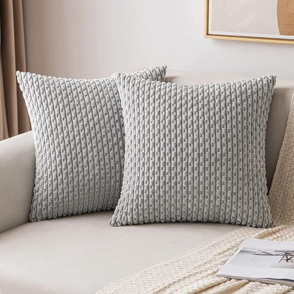 Set of 2 Luxury Corduroy Throw Pillow with Pillow Inserts, 18