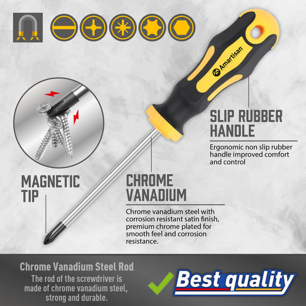 Amartisan 43pcs Magnetic Screwdriver Set with Case, Chrome Vanadium Steel, Includes Slotted, Phillips, Hex, Pozidriv, Torx & Precision Screwdrivers, Magnetizer/Demagnetizer, Flexible Shaft for Home Repair, DIY & Professional Use