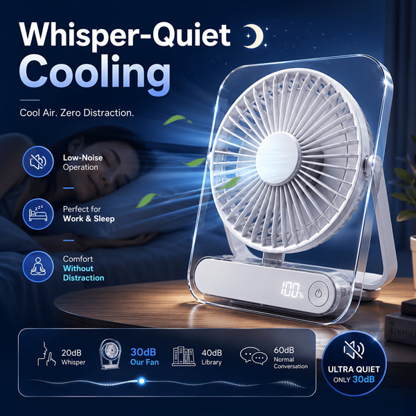 Portable USB Rechargeable Desk Fan with 5000mAh Battery - Ultra-Quiet 5-Speed Adjustable 180° Foldable Design, Digital Power Display, Acrylic Material for Home Office Travel, Versatile Cooling Device, Lightweight Cooling Fan-Gift