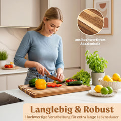 Acacia Wood Chopping Board Set of Four (Three Chopping Boards And One Stand); Thick, Solid Acacia Wood Chopping Boards, Suitable for Use in The Kitchen; Wooden Chopping Boards in Various Sizes; Wooden Chopping Boards for Kitchen Use