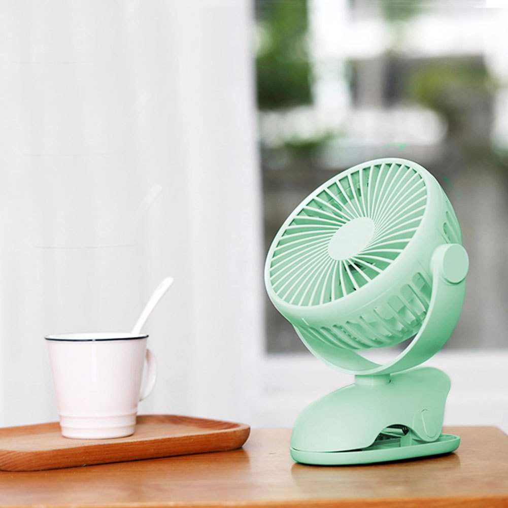Mini USB Rechargeable Clip Fan, 4-Speed Quiet Fan, 360° Adjustable Fan, Green Portable Fan, Removable & Cleanable, Clip-On Design Fan, 19.5x13x13cm