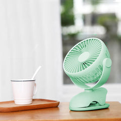 Portable USB Clip Fan - Mini Rechargeable 5000mAh Battery Operated, 4-Speed Quiet Desk Fan with 360° Rotation, Type-C Charging (Green, 19.5x13x13cm, ABS+Plastic)