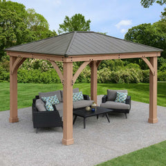 Yardistry 10 X 12Ft (3 X 3.7M) Wooden Gazebo with Peaked Aluminium Solid Roof