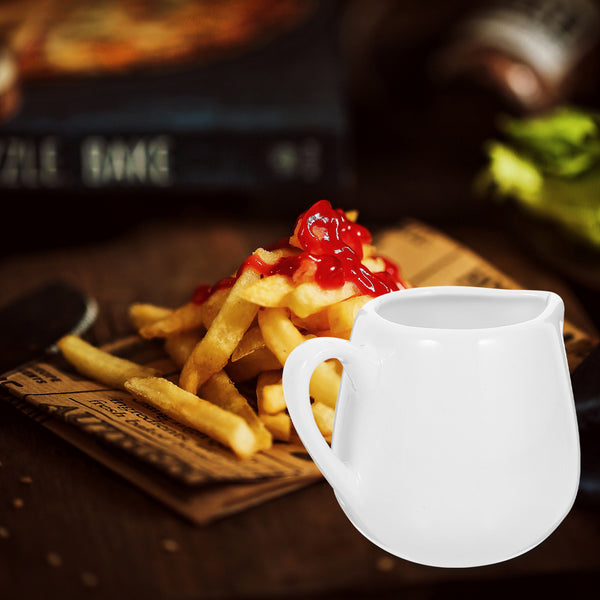 4pcs 50/ 100ml Ceramic Creamer Jugs - Porcelain serving jugs with milk spoons, Sauce jugs, Sauce boats, Pottery creamer jugs with handles for kitchen, coffee and tea - perfect for sauces, syrups and creams (white)