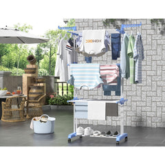 4 Tier Large Clothes Airer with Wings, Retractable Folding Drying Rack with Wheels for Indoor & Outdoor Use, 190 × 64 × 170 cm, Grey