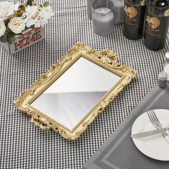 Luxury and Retro Style Bathroom Mirror Tray, Decorative Tray for Bathroom, Plastic Tray for Bathroom Countertop, Cosmetic and Jewelry Storage Tray, Golden Square Tray