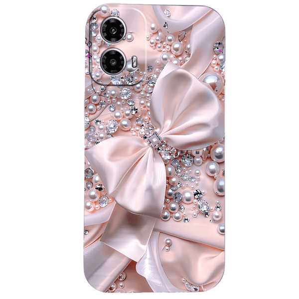 Phone Case - Mobile Cover: Decorative Phone Case with a Pink Satin Bow And Pearl Crystals for Iphone 17 Pro Max/Pro/Air, 16 Plus, 15, 14 Pro Max, 13, 12, 11. A Fantastic Present for Friends, Boys, Girls, Or Family. Anti-Scratch Design