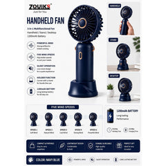 Rechargeable Handheld Fan Portable Mini USB Cooling Fan 5 Speed Silent Desktop Fan