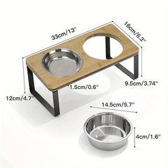 Raised Cat Food Bowl Elevated Pet Feeder With 2 Stainless Steel Bowls, 15°Tilted Stand Indoor Cats Double Dishes Feeding Station, 33*16*12cm