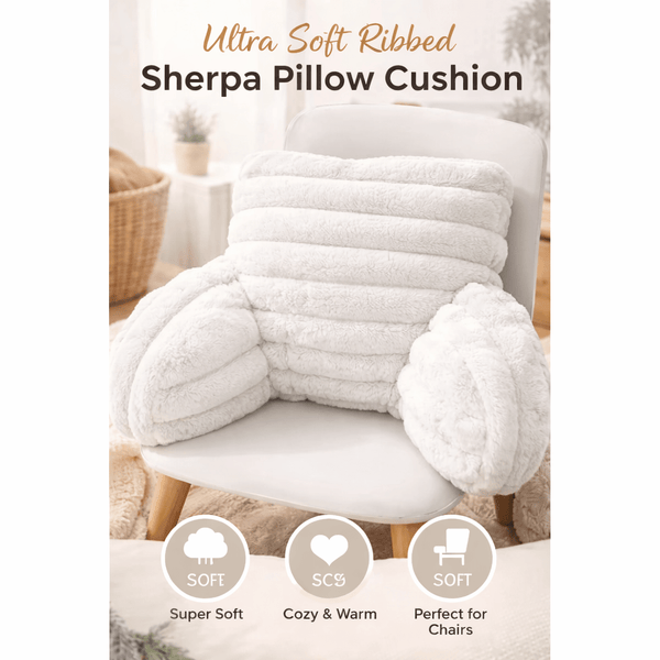 Teddy Fleece Reading Pillow with Arms Soft Backrest Support Cushion 65x40cm for Bed and Sofa in 4 Colours