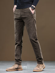 Autumn/Winter Men's Warm Casual Pants, Business Casual Slim-Fit Chenille Trousers, Solid Color