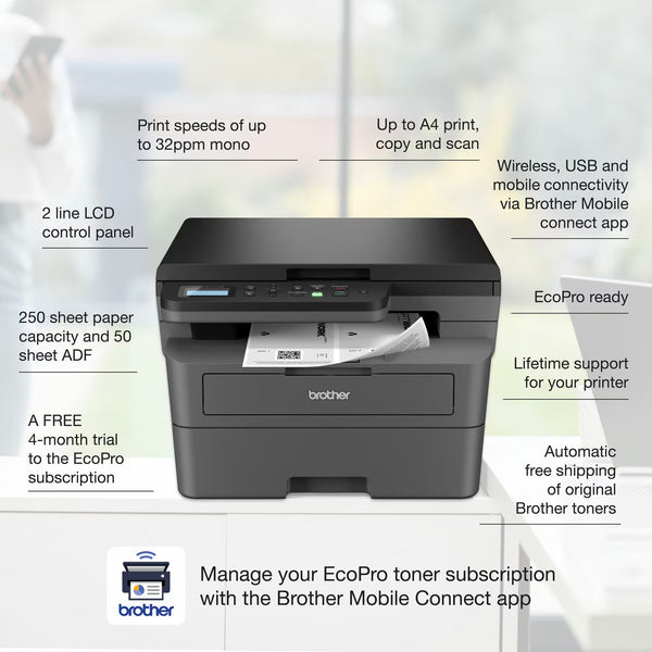 Brother 3-In-1 Mono Laser Multifunction Printer, DCP-L2627DWE